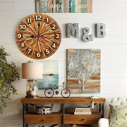 Rope Weave Sunburst Farmhouse Wooden Wall Clock 25cm*25cm