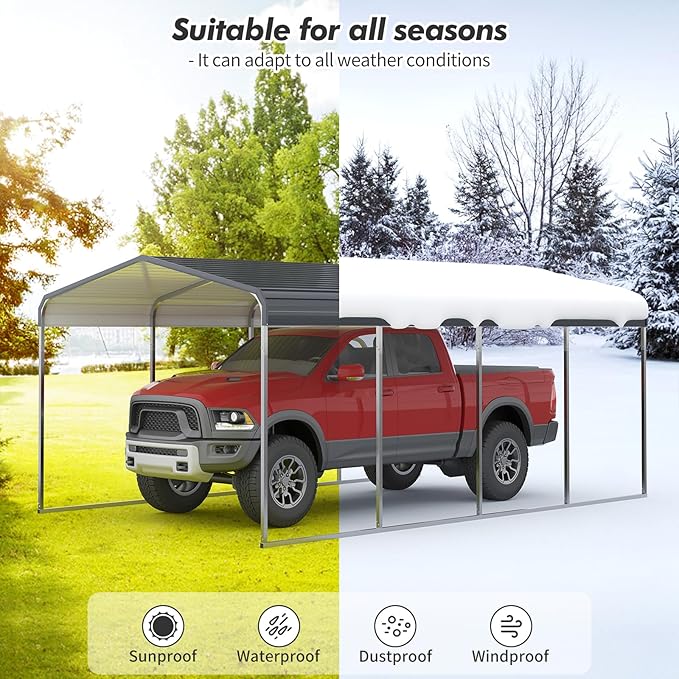 Carport Canopy 12x20 FT Heavy Duty Metal Carport Kit – Outdoor Portable Garage Tent Shelter for Car, RV, Boat – Steel Frame Car Port Shed – All Weather Storage Canopy Cover