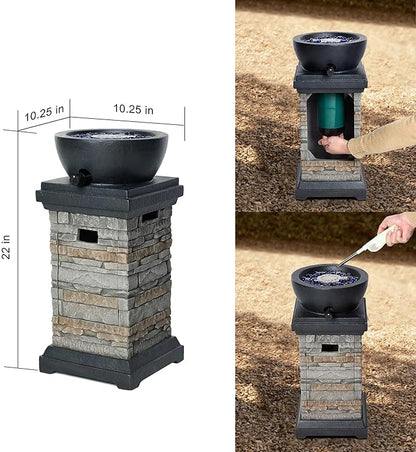 1 lb Bowl Gas Fire Pit, 10,000 BTU Propane Fire Pit, Outdoor Firepit for Outdside Patio w/Glass Rocks