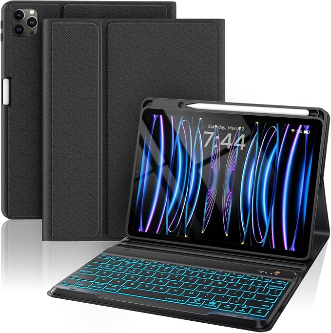 Keyboard Case for iPad Air 5th/4th Pro 11 inch, 7-Color Backlit Detachable