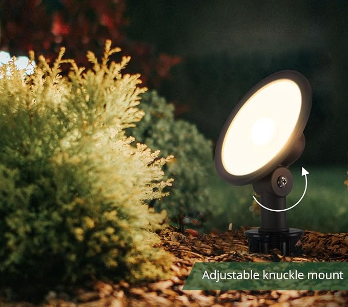 GKOLED 4-Pack Low Voltage LED Landscape Flood Light, 9-15V AC/DC Outdoor Wall Wash Lighting, 5W 450LM Waterproof Landscape Spotlight with Slot Spike, 3000K, Adjustable Knuckle Mount, Die-cast Aluminum