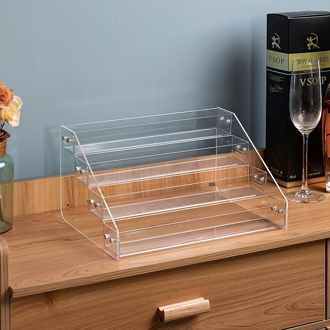 Acrylic Spice Rack, Tiered Spice Rack Shelf Seasoning Organizer for Countertop, Cabinet, Pantry, Kitchen Storage - 4 Tier