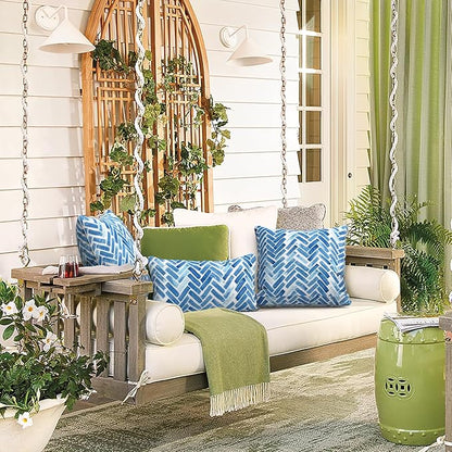LVTXIII Set of 2 Patio Lumbar Pillows, 12”x20” Fade Resistant Outdoor Lumbar Pillow with Inners, Fluffy Decorative Garden Lumbar Cushions for Home Patio Coach Sofa Use, Blue Brick