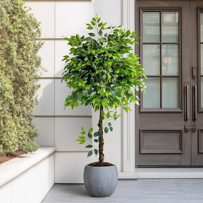 5ft Artificial Ficus Tree for Home Decor, Faux Silk Plants Faux Plant Fake Silk Trees with Pot for Indoor House Living Room Office Garden
