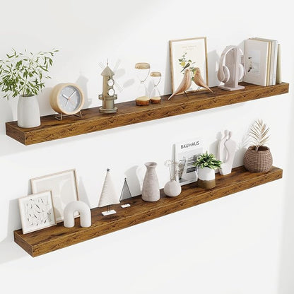 Fun Memories 55 Inch Floating Shelves Bedroom, Large Extra Floating Shelf Set of 2 with Invisible Brackets, Rustic Brown