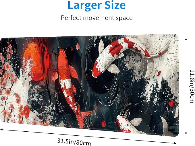 Koi Fish Large Mouse Pad, Gaming Keyboard Desk Pad, Extended Mouse Mat Non-Slip