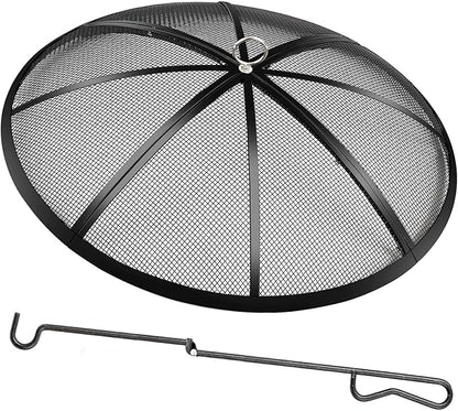 Fire Pit Spark Screen, 27 Inch Diameter Fire Pit Screen with Handle & Poker,Heavy Duty Metal Mesh Fire Pit Screen,Fire Pit Lid for Outdoor/Beach/RV Camping/Backyard