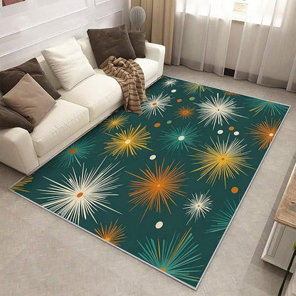 Abstract Atomic Rugs for Living Room Decor, 5x7 ft, MCM Geometric Starburst Area Rugs for Bedroom, Soft Non Slip Washable Mid Century Modern Carpet Home Decorations D-g48