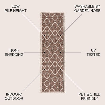 Eyely BMS109B-214 Santa Monica Trebol Moroccan Trellis Textured Weave, Pet Friendly, Non-Shedding, Stain Resistant, Easy-Cleaning, Espresso/Taupe, 2 ft. x 14 ft., Indoor/Outdoor, Runner Rug