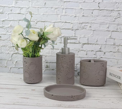 Hymmah Meteorites Bathroom Accessories Set,Farmhouse Bathroom Decor,4 Pcs Resin Gift Set Apartment Necessities, Contain Cotton Swab Jar,Soap Dispenser,Tumbler，Soap Dish/Tray