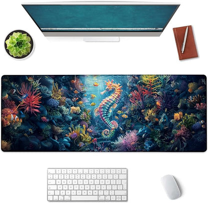 Seahorse Large Mouse Pad, Gaming Mouse Pad, Keyboard Mat, Non-Slip Rubber Base