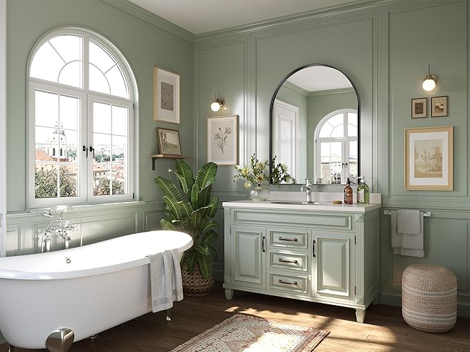 Brightify Black Arched Mirror, 32 x 42 Inch Arch Wall Mirror, Metal Frame Black Bathroom Mirror, Arched Top Bathroom Vanity Mirror for Living Room Bedroom Mantel Entryway Hallways