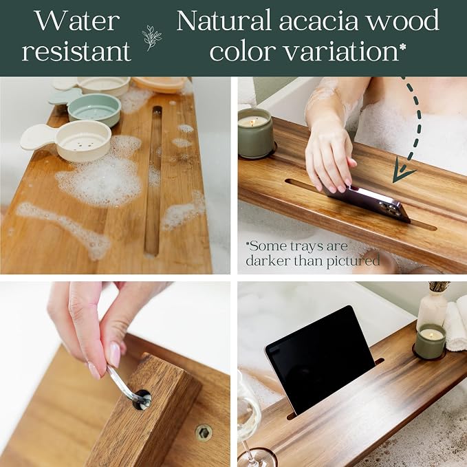 Premium Nature Shed Bathtub Tray for Standard Tubs | 29" Solid Acacia Luxury Bath Tray for Tub | Anti-Tip, Non-Toxic, Sustainable, Adjustable Bathtub Caddy | Bathroom Accessories Holders for Tub Tray