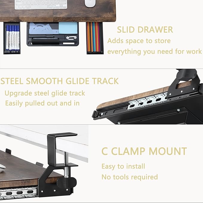 ETHU Keyboard Tray Under Desk, Ergonomic Corner Keyboard Tray