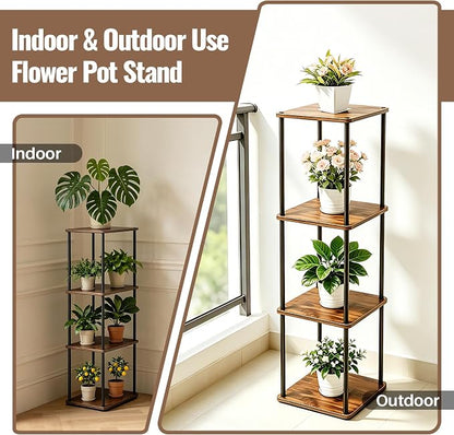 Vigordream Plant Stand Indoor Outdoor Tier Metal Plant Shelf Tall Pedestal Stand Flower Pot Stands Multiple Planter Support Rack for Corner Living Room, Balcony, Garden Patio (Retro Brown, 47.4INCH)
