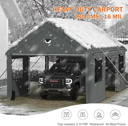 Carports 13X25 Heavy Duty,Portable Car Port Garage,Carport Canopy with Side Doors,Outdoor Car Shelter All Weather,Gray