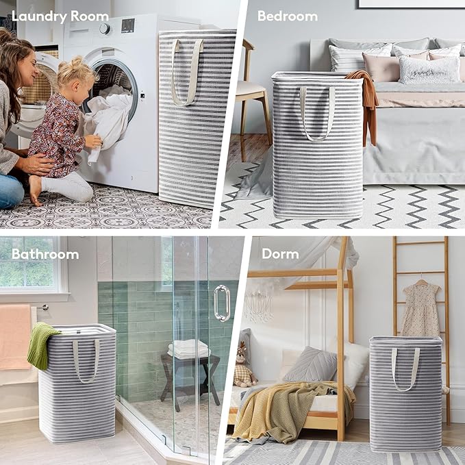 Lifewit 2 Pack Laundry Hamper Large Collapsible Laundry Baskets, Freestanding Waterproof Clothes Hamper with Easy Carry Handles in Laundry Room Bedroom Bathroom College Dorm for Adults, Black, 2 x 80L