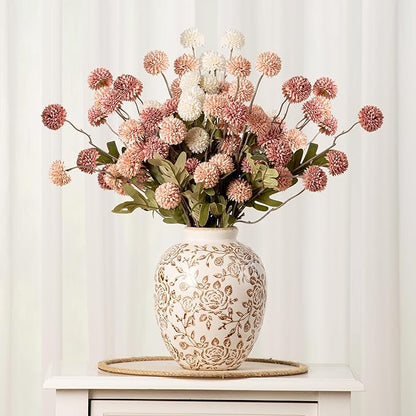 Ceramic Vintage Vase, Flower Decorative Vase Chinoiserie Decor Rustic Farmhouse Retro Floral Vases for Table Bookshelf Mantel Kitchen Living Room Office - 7.8inch Brown