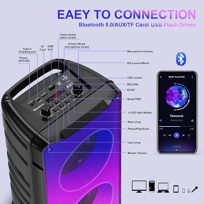 Bluetooth Speakers, 60W Portable Loud Wireless Stereo Speaker