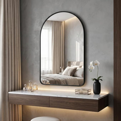HARRITPURE 24"x36" Arched Bathroom Mirror, Wall Mounted Mirror, Black Arch Mirror, Aluminum Alloy Frame Wall Mirror for Living Room, Bedroom, Entryway