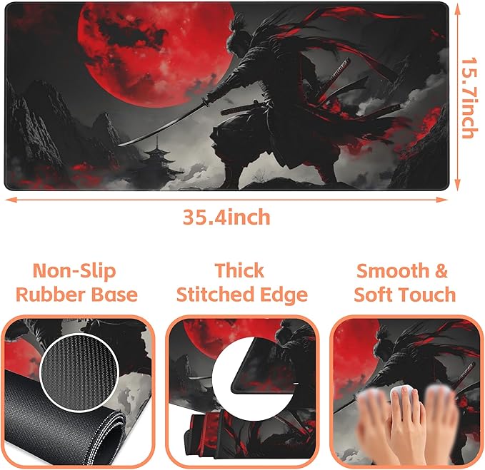 Mouse Pad Large Anime Samurai Non-Slip Gaming Desk Mat