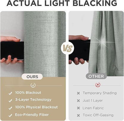 Joydeco Sage Green Blackout Curtains 120 Inches Long, Extra Long Curtains 120 Inch Length 1 Panel for Bedroom, Thermal Insulated Linen Black Out Curtains with Grommets(100x120, Sage Green)