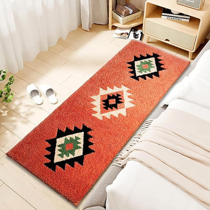 Bohemian Bathroom Rug Runner 60x24 Inch Long Bath Mat for Bathroom Tub Bedroom Kitchen Laundry Room Hallway, Fluffy Soft Bohemian Carpet Runner, Home Decor Rug, Coral