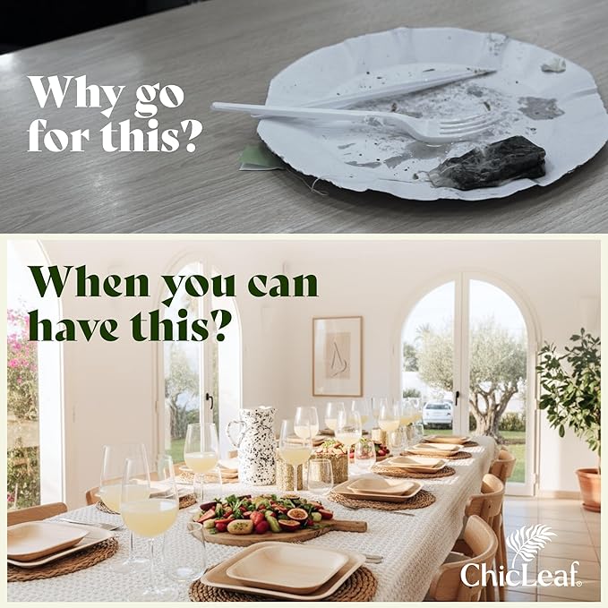Chic Leaf Square Palm Leaf Tableware - 10" & 7", Pack of 24 - Durable Bamboo Disposable Dinnerware - Eco-Friendly Compostable Plates - Versatile Party & Appetizer Plates