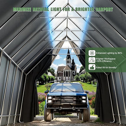 Skyview Portable Garage, 13x24 FT Heavy Duty Carport Canopy with Translucent Roof, Reinforced Metal Frame, Zipper Doors,All-Weather Resistant, Waterproof Outdoor Storage Shelter for Cars/RV/ATV
