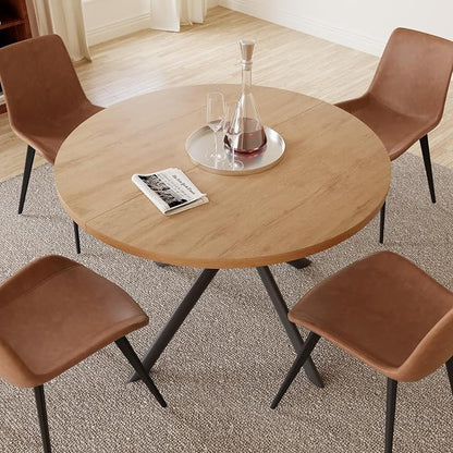 HIPIHOM 45.3 Inch Modern Round Dining Table for 4, Space-Saving Dinette with Carbon Steel Legs for Home Kitchen Apartment(Oak Table)