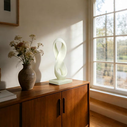SIMON'S SHOP Modern Abstract Statue, 14.5'' Tall White Minimalist Infinity Loop Design Tabletop Mantel Shelf Decor, Hand-Painted Resin Sculpture for Home or Office