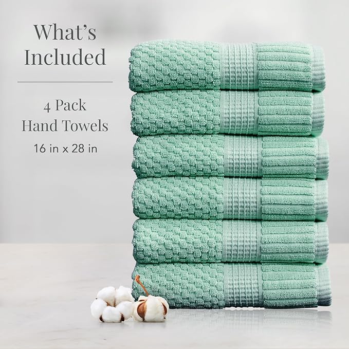 NY Loft 100% Cotton Hand Towel 6 Pack | Super Soft & Absorbent Quick-Dry Hand Towels 16" x 28" |Textured and Durable Cotton | Trinity Collection (6 Pack Hand Towel, Wasabi Green)