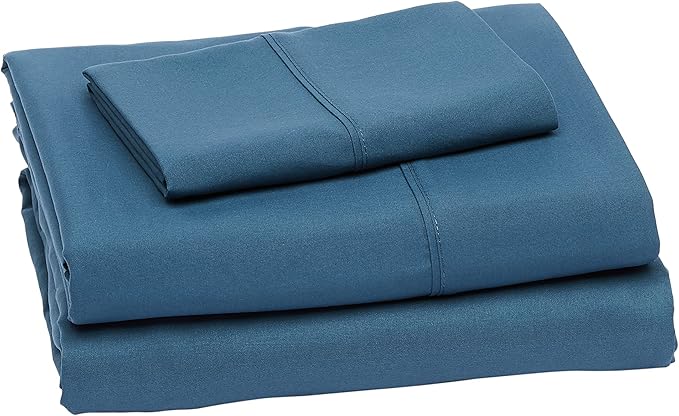 Amazon Basics Lightweight Super Soft Easy Care Wrinkle Free Microfiber 3 Piece Bed Sheet Set with 14-Inch Deep Pockets, Twin, Dark Teal, Solid, Kids, Men & Women Bedding (Pack of 4)