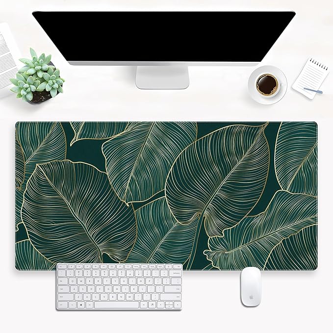 Green Desk Mat Monstera Palm Leaf Mouse Pad Large Gaming Mouse Pad XL Full Desk