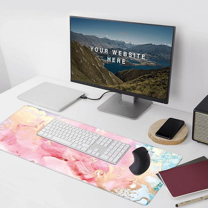 Cute Pink Marble Large Mouse Pad, Gaming Keyboard Desk Pad, Extended Mouse Mat