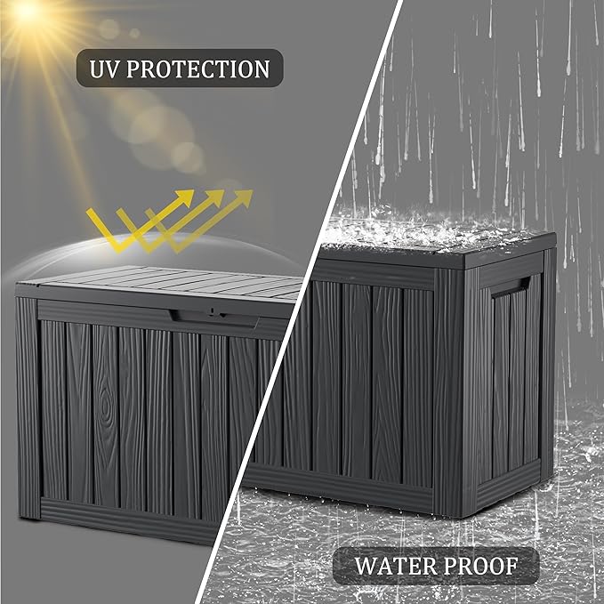 80 Gallon Lockable Resin Deck Box, Waterproof & UV-Resistant Outdoor Storage Box for Outdoor Cushion Storage, Garden Tools & Pool Accessories Storage, Black