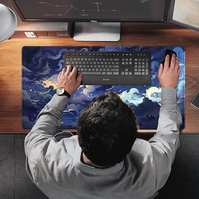 Blue Clouds Desk Mat Large XXL Gaming Mouse Pad Non-Slip Rubber Base Mousepad