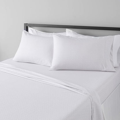 Amazon Basics Lightweight Super Soft, Cooling Luxury Microfiber 4 Piece Bed Sheet Set With 14-Inch Deep Pockets, King, Gray Crosshatch, Printed