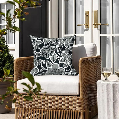 LVTXIII Outdoor Throw Pillow Covers 20 x 20 Inch, Covers ONLY Modern Cute Pattern Decorative Square Toss Pillow Case Pack of 2 for Home Patio Garden Sofa Bed Furniture, Flower Black