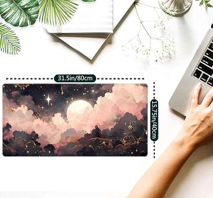 Pink Black Clouds Desk Mat XXL Large Extended Gaming Mouse Pad Celestial