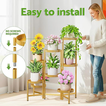 Stand Plants, 8 Tier Metal Tiered Plant Stands Indoor, Corner Flodable Plant Stand Outdoor Planter Flower Pot for Multiple Plants, Floding Display Racks for Patio Porch Balcony -GoldFloroma