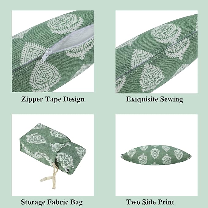 FUNHOME Outdoor Pillow Covers ONLY, No Insert! Pack of 2 Square Throw Pillow Covers, Decorative Water-Repellent Modern Cushion Cases for Sofa Patio Couch Decoration 18 x 18 Inch-Fair Green