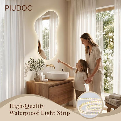 24×36 Irregular Backlit Mirror Asymmetrical Bathroom Mirror with Lights LED Dimmable Mirror for Bathroom Makeup Area