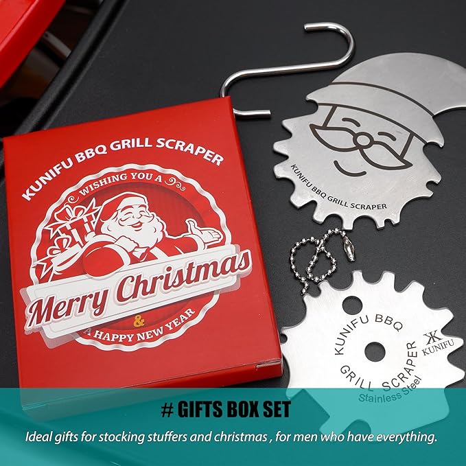 Stocking Stuffers, Ideal Gifts for Christmas, for Men, Dad, Husband, Boyfriend, Fathers Day, KUNIFU BBQ Grill Scraper, Gifts Box Sets 2PACK