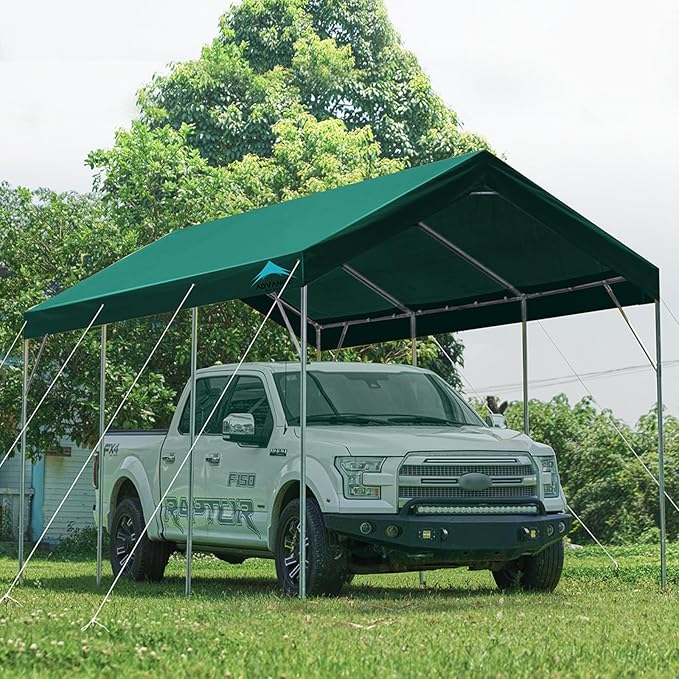 ADVANCE OUTDOOR 12x20 ft Heavy Duty Carport Potable Car Canopy Garage Party Tent Boat Shelter, Adjustable Height from 9.5 ft to 11 ft, Green
