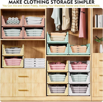SNSLXH 5 Pack Stackable Closet Organizer Box, Space-Saving Clothes Storage