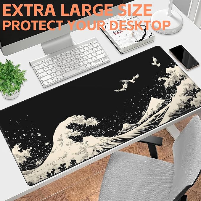 Mouse Pad Large White Wave Non-Slip Gaming Desk Mat