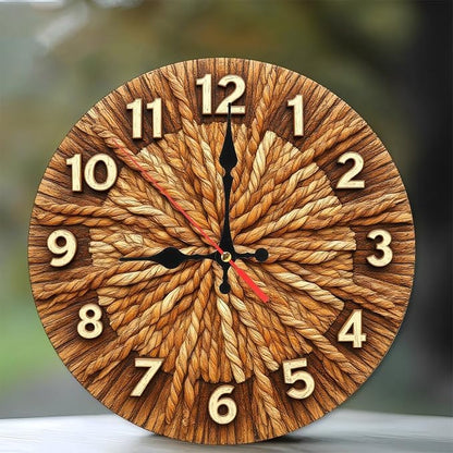 Rope Weave Sunburst Farmhouse Wooden Wall Clock 25cm*25cm