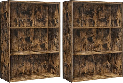 VASAGLE Set of 2 Bookshelves, 23.6 Inches Wide, 3-Tier Open Bookcases with Adjustable Storage Shelves, Floor Standing Units, Rustic Brown ULBC163X01-2