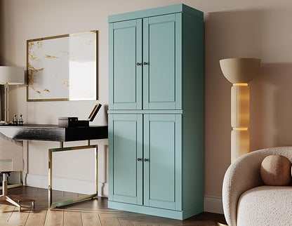 Palace Imports Solid Wood Bookcase - 6-Shelf Tall Bookshelf, 71.5” H x 32” W - Aqua, Wooden Cabinet Doors, Adjustable Shelves, 100% Renewable Eco-Friendly Wood, Made in Brazil